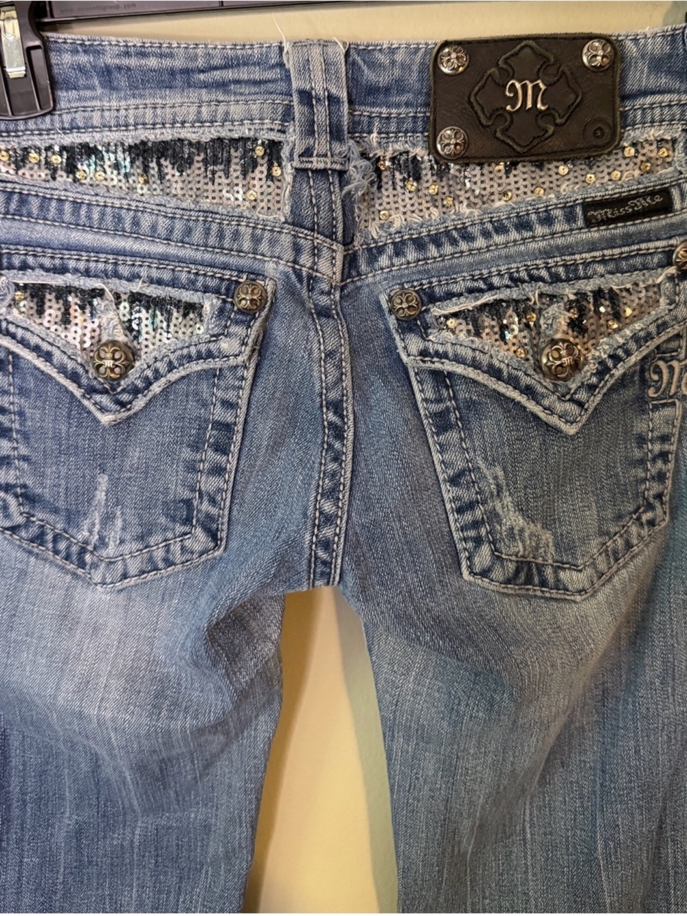 Gorgeous Vintage Miss Me Boot Jeans With Sequin Back Pockets 32” Inseam